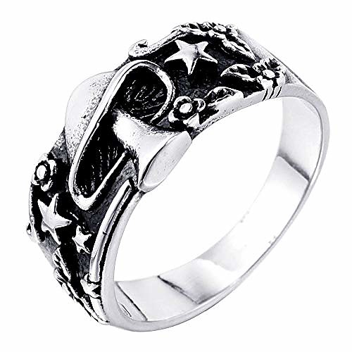 

alicejewelry vintage mens stainless steel mushroom flower pentagram star biker ring,size 10