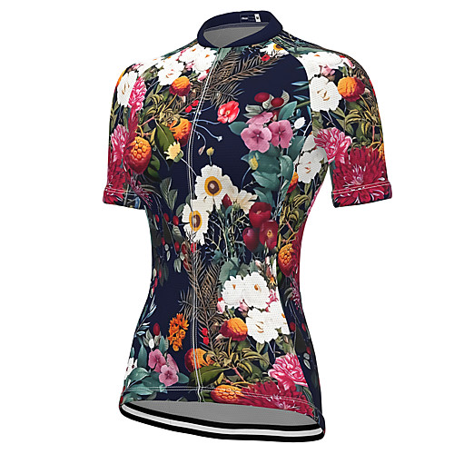 

21Grams Women's Short Sleeve Cycling Jersey Summer Spandex Polyester Black Floral Botanical Bike Jersey Top Mountain Bike MTB Road Bike Cycling Quick Dry Moisture Wicking Breathable Sports Clothing