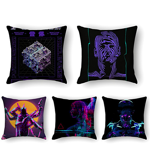 

Cushion Cover 5PCS Faux Linen Soft Print Square Throw Pillow Cover Cushion Case Pillowcase for Sofa Bedroom 45 x 45 cm (18 x 18 Inch) Superior Quality Mashine Washable