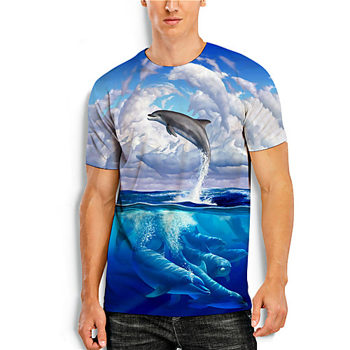 

Men's Tee T shirt Shirt 3D Print Graphic Prints Fish Animal Print Short Sleeve Daily Tops Casual Designer Big and Tall Round Neck Blue / Summer