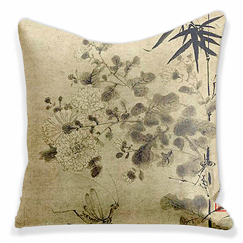

Double Side 1 Pc Botanical Cushion Cover Print 45x45cm Faux Linen for Sofa Bedroom