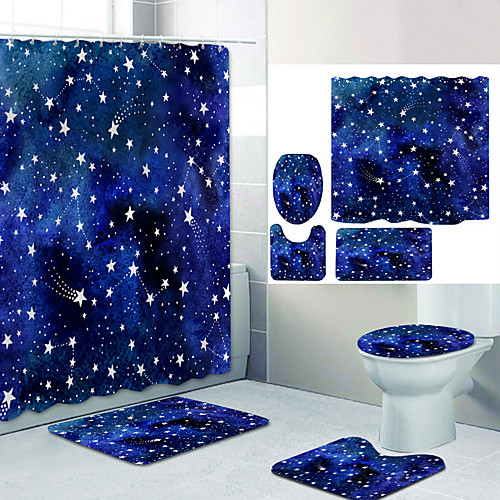 

Simple series 23 Digital Printing Four-piece Set Shower Curtains and Hooks Modern Polyester Machine Made Waterproof Bathroom