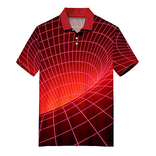

Men's Golf Shirt Tennis Shirt 3D Print Optical Illusion Button-Down Print Short Sleeve Casual Tops Casual Fashion Soft Breathable Red / Sports