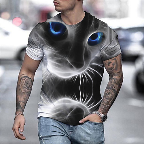 

Men's Tee T shirt Shirt 3D Print Cat Graphic Animal Plus Size Print Short Sleeve Street Tops Party Casual Country Designer Round Neck Gray