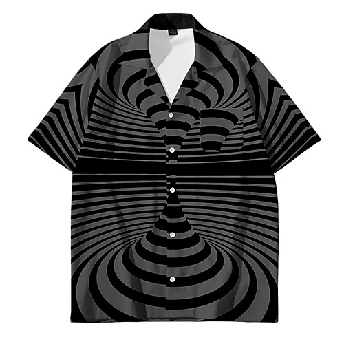 

Shirt Men's Optical Illusion 3D Print Button-Down 3D Print Casual Short Sleeve Tops Casual Fashion Breathable Comfortable Black