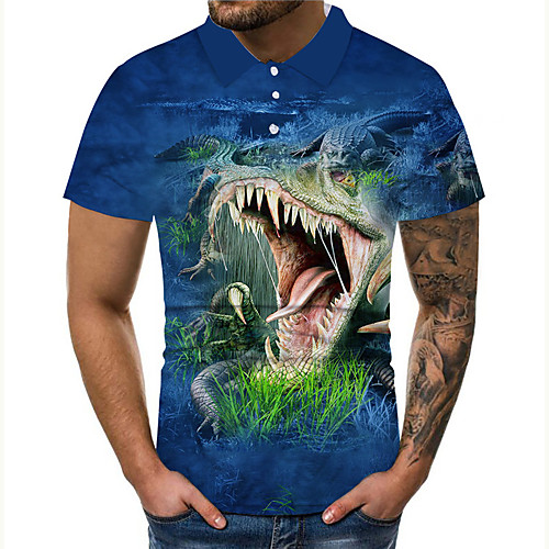 

Men's Golf Shirt Tennis Shirt 3D Print Graphic Prints Dinosaur Button-Down Print Short Sleeve Casual Tops Casual Designer Big and Tall Blue / Summer