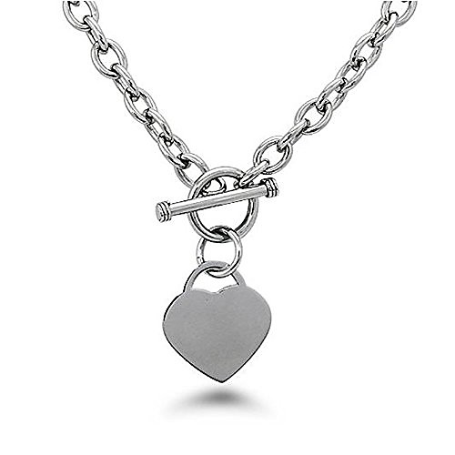 

noureda high polished stainless steel heart charm cable chain necklace with toggle clasp (length: 18)