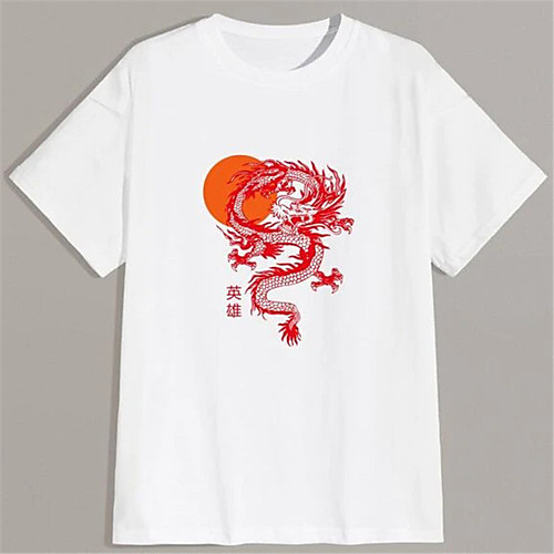 

Men's Unisex T shirt Shirt Hot Stamping Dragon Graphic Prints Plus Size Print Short Sleeve Daily Tops 100% Cotton Basic Fashion Classic Round Neck White / Summer
