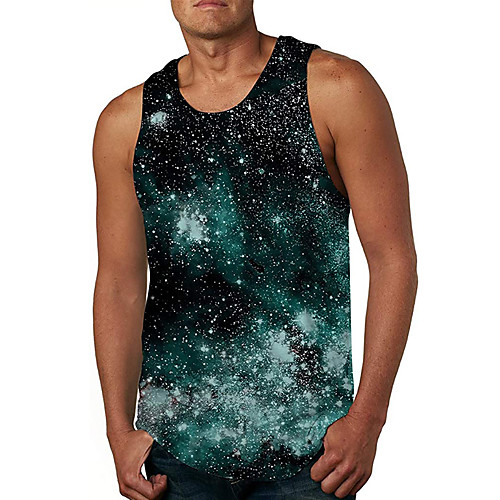 

Men's Tank Top Vest Undershirt Shirt 3D Print Galaxy 3D Print Sleeveless Daily Tops Casual Beach Green / Black / Summer