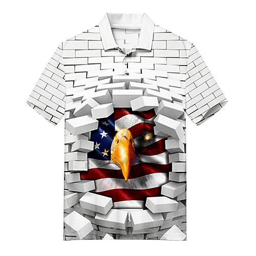 

Men's Golf Shirt Tennis Shirt 3D Print Eagle Animal Button-Down Print Short Sleeve Casual Tops Casual Fashion Soft Breathable White / Sports