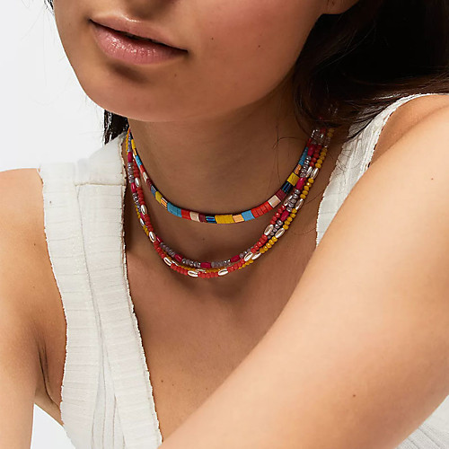 

Women's Beaded Necklace Crystal Necklace Acrylic Alloy Yellow Green Rainbow White Red 35 cm Necklace Jewelry 1pc For