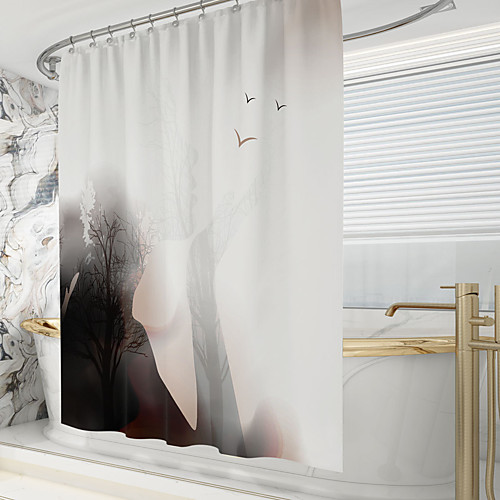 

Shower Curtains with Hooks Rustic Personages Silhouette Abstract forest Scenery Polyester Novelty Fabric Waterproof Shower Curtain for Bathroom 72 Inch