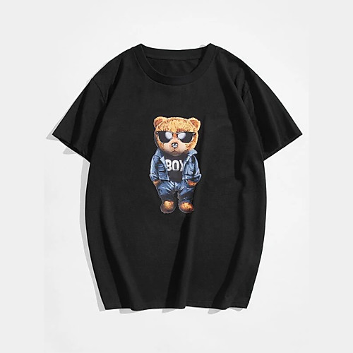 

Men's Unisex T shirt Hot Stamping Bear Animal Plus Size Print Short Sleeve Casual Tops 100% Cotton Basic Casual Fashion Black