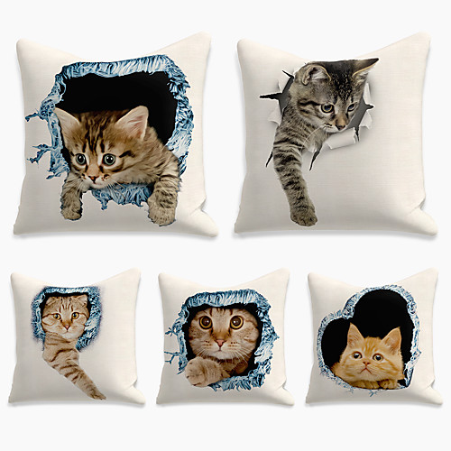 

Cushion Cover 5PCS Faux Linen Soft Print Square Throw Pillow Cover Cushion Case Pillowcase for Sofa Bedroom 45 x 45 cm (18 x 18 Inch) Superior Quality Mashine Washable