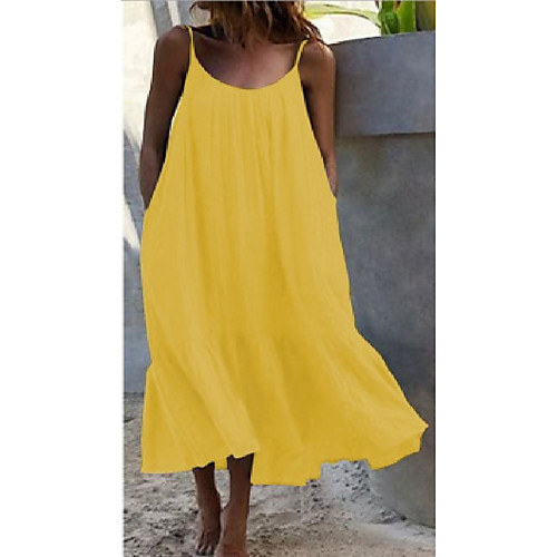 

Women's Strap Dress Midi Dress Purple Yellow Red Wine Sky Blue White Black Navy Blue Sleeveless Solid Color Spring Summer Casual / Daily Loose 2021 S M L XL XXL XXXL 4XL 5XL