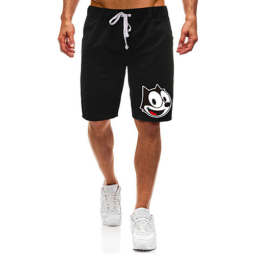 

Casual / Sporty Athleisure Men's Shorts Daily Gym Pants Short Graphic Wolf Pocket Elastic Drawstring Design Print Black Light Grey