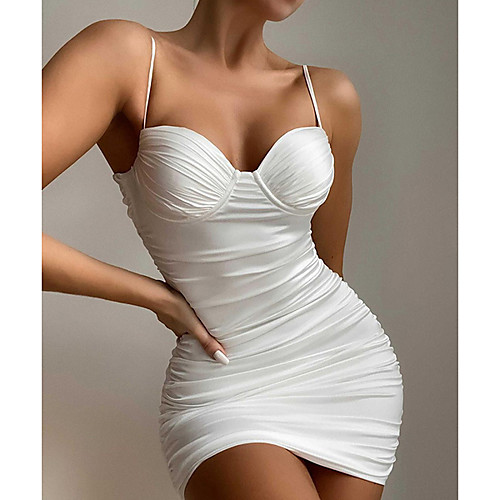 

Women's Strap Dress Short Mini Dress Pink Composition: 95% polyester 5% spandex The New Fabric: Satin Maximum yard weight: 175 grams White Sleeveless Solid Color Patchwork Summer cold shoulder Casual