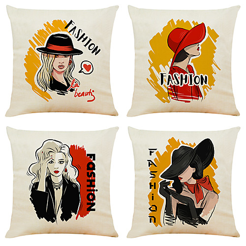 

4 pcs Linen Pillow Cover, Holiday Simple Modern Square Traditional Classic