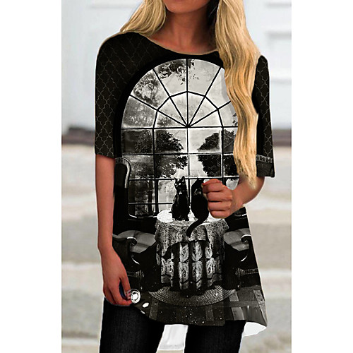 

Women's T Shirt Dress Tee Dress Short Mini Dress Black Half Sleeve Print Cat Animal Print Spring Summer Round Neck Casual Holiday 2021 S M L XL XXL 3XL
