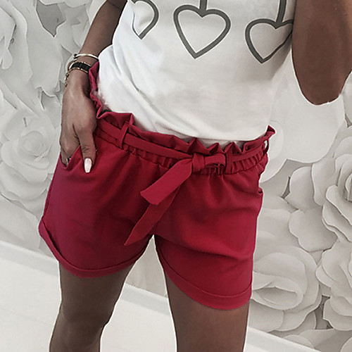 

Women's Stylish Streetwear Comfort Casual Daily Shorts Pants Plain Short Elastic Drawstring Design Black Wine Green