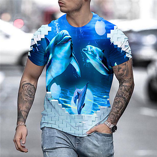 

Men's Tee T shirt Shirt 3D Print Graphic Prints Fish Animal Print Short Sleeve Daily Tops Casual Designer Big and Tall Round Neck Blue / Summer