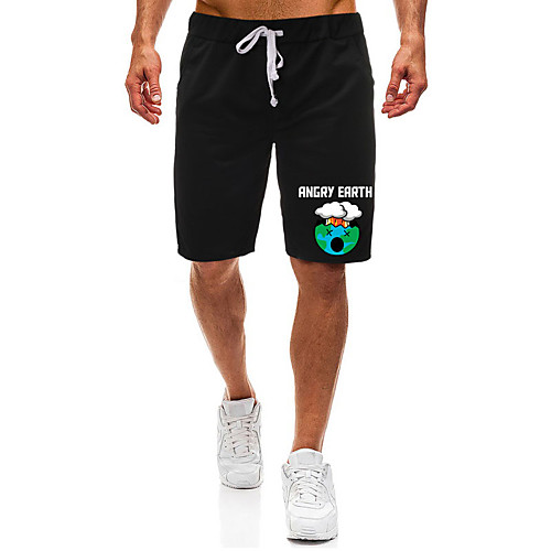 

Casual / Sporty Athleisure Men's Shorts Daily Gym Pants Short Graphic Letter Pocket Elastic Drawstring Design Print Black Light Grey