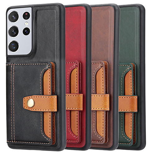 

Phone Case For Samsung Galaxy Back Cover Leather Wallet Card S21 S21 Plus S21 Ultra S20 S20 Plus S20 ultra S20 FE 5G Note 20 Ultra A51 A72 Wallet Card Holder Shockproof Solid Color PU Leather TPU