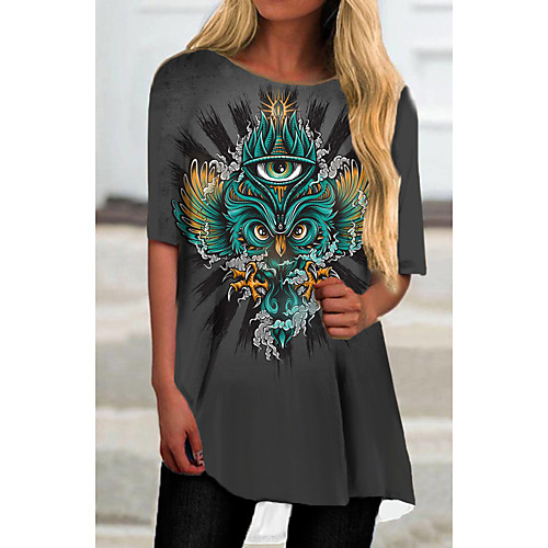 

Women's T Shirt Dress Tee Dress Short Mini Dress Gray Half Sleeve Print Animal Print Spring Summer Round Neck Casual Holiday 2021 S M L XL XXL 3XL