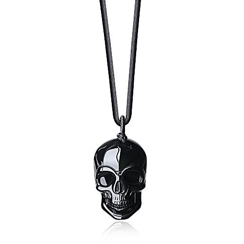 

Skull Pendant Necklace Obsidian Stone Jewelry