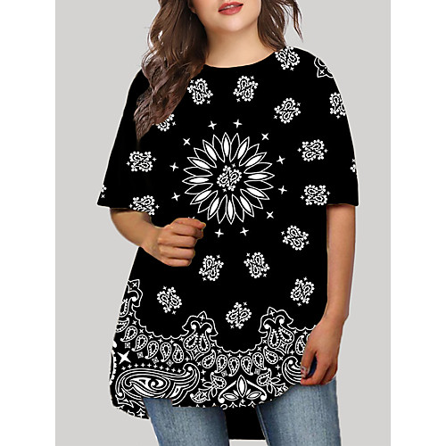 

Women's Plus Size Dress T Shirt Dress Tee Dress Short Mini Dress Half Sleeve Graphic Geometric Print Casual Fall Spring Summer Black Red XL XXL 3XL 4XL 5XL