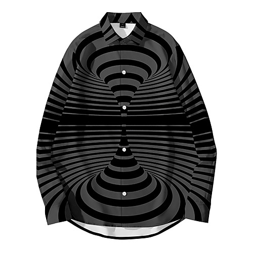 

Shirt Men's Optical Illusion 3D Print Button-Down 3D Print Casual Long Sleeve Tops Casual Fashion Breathable Comfortable Black