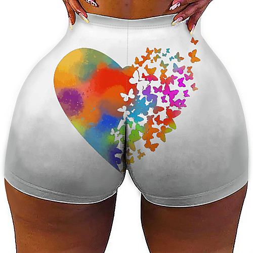 

Women's Colorful Fashion Comfort Skinny Holiday Beach Leggings Hot Pants Pants Butterfly Heart Short Sporty Elastic Waist Print White
