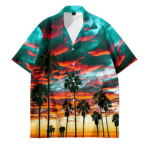 

Shirt Men's Scenery Coconut Tree 3D Print Button-Down 3D Print Casual Short Sleeve Tops Casual Fashion Breathable Comfortable Rainbow