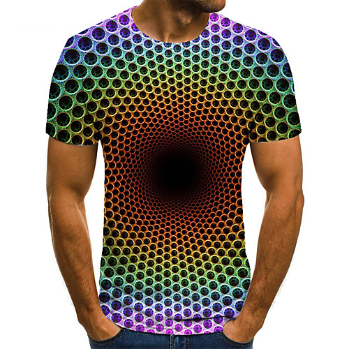 

Men's T shirt 3D Print Geometric 3D Print Print Short Sleeve Casual Tops Casual Fashion Light Purple