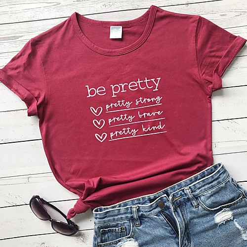 

Women's T shirt Text Letter Print Round Neck Tops 100% Cotton Basic Basic Top White Black