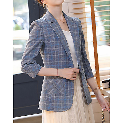 

Women's Blazer Blazer Plaid Regular Fit Polyester Men's Suit Blue / Blushing Pink / Gray - Notch lapel collar