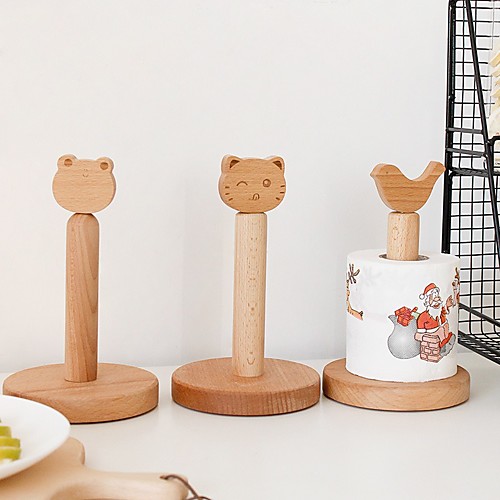 

Solid Wood Small Animal Head Cartoon Roll Paper Holder Desktop Toilet Paper Towel Holder Low