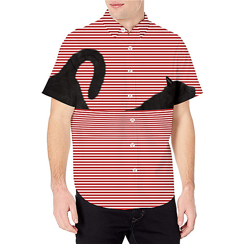 

Men's Shirt 3D Print Striped Cat Animal Button-Down 3D Print Short Sleeve Daily Tops Casual Fashion Breathable Red