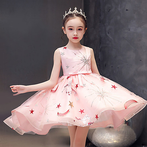 

Princess Asymmetrical Junior Bridesmaid Dress Wedding Tulle Jewel Neck with Sash / Ribbon