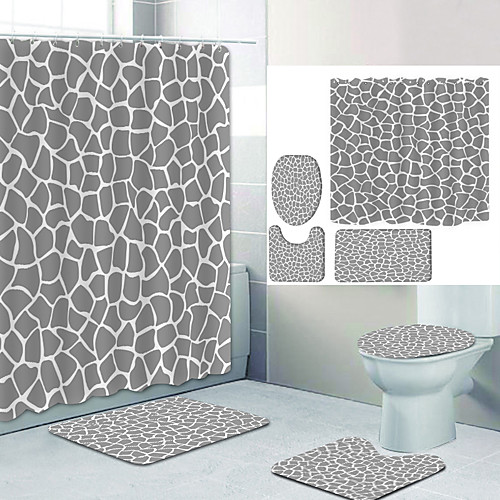 

Plain Color Series 4 Digital Printing Four-piece Set Shower Curtains and Hooks Modern Polyester Machine Made Waterproof Bathroom