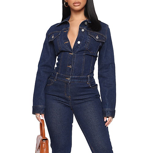 

Women's Ordinary Blue Jumpsuit Solid Colored