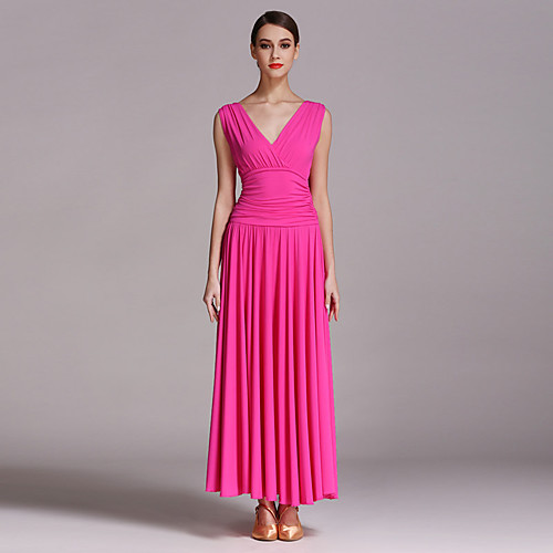 

Ballroom Dance Dress Pleats Solid Women's Training Performance Sleeveless Natural Ice Silk