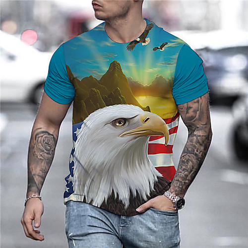 

Men's T shirt 3D Print Graphic Print Short Sleeve Party Tops Exaggerated Round Neck Red Green