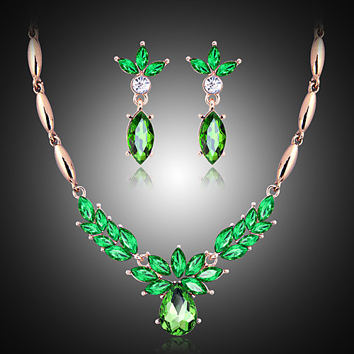 

Women's Jewelry Set Bridal Jewelry Sets Cut Out Precious Pear Fashion Gold Plated Earrings Jewelry Blue / Green / Rose Red For Christmas Wedding Halloween Party Evening Gift 1 set