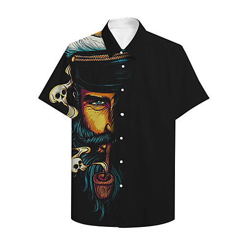 

Men's Shirt 3D Print Graphic Prints Portrait Button-Down Print Short Sleeve Casual Tops Casual Designer Big and Tall Black / Summer
