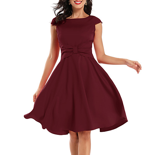 

A-Line Elegant Vintage Party Wear Cocktail Party Dress Jewel Neck Sleeveless Knee Length Spandex with Sash / Ribbon Pleats 2021
