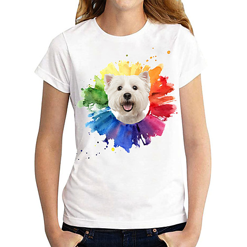 

Women's 3D Printed T shirt Dog Graphic 3D Print Round Neck Basic Tops 100% Cotton White Black