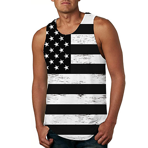 

Men's Tank Top Vest Undershirt Shirt 3D Print Striped 3D Print Sleeveless Daily Tops Casual Beach Black / White / Summer