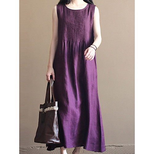 

Women's Shift Dress Maxi long Dress Blue Purple White Sleeveless Solid Color Fall Summer Round Neck Elegant Casual 2021 L XL XXL 3XL 4XL 5XL / Cotton / Cotton