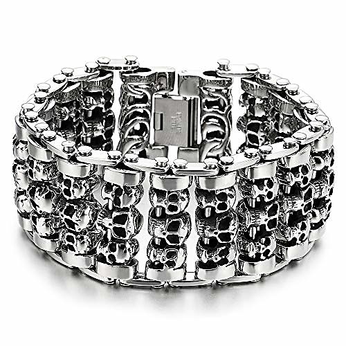 

Heavy and Study Mens Steel Large Link Chain Motorcycle Bike Chain Bracelet with Skulls Polished